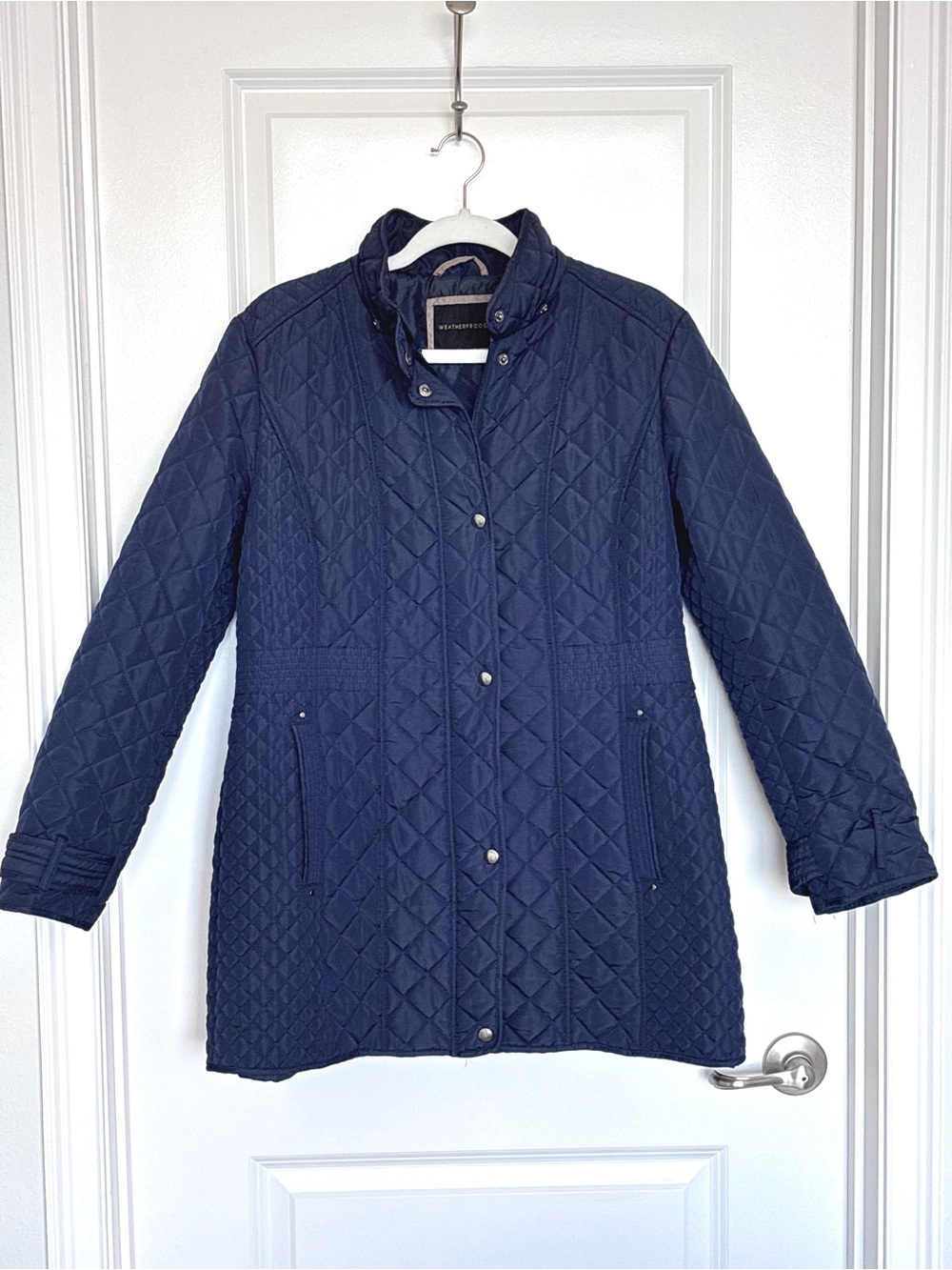 Weatherproof Navy Diamond Quilted Walker Barn Jacket Utility Puffer Coat Large - Picture 2 of 15